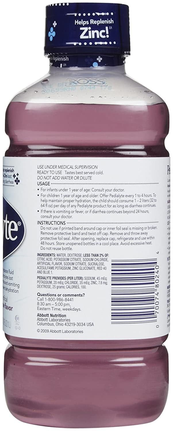 Pedialyte Oral Electrolyte Maintenance Solution, Grape 33.80 oz (Pack of 2)