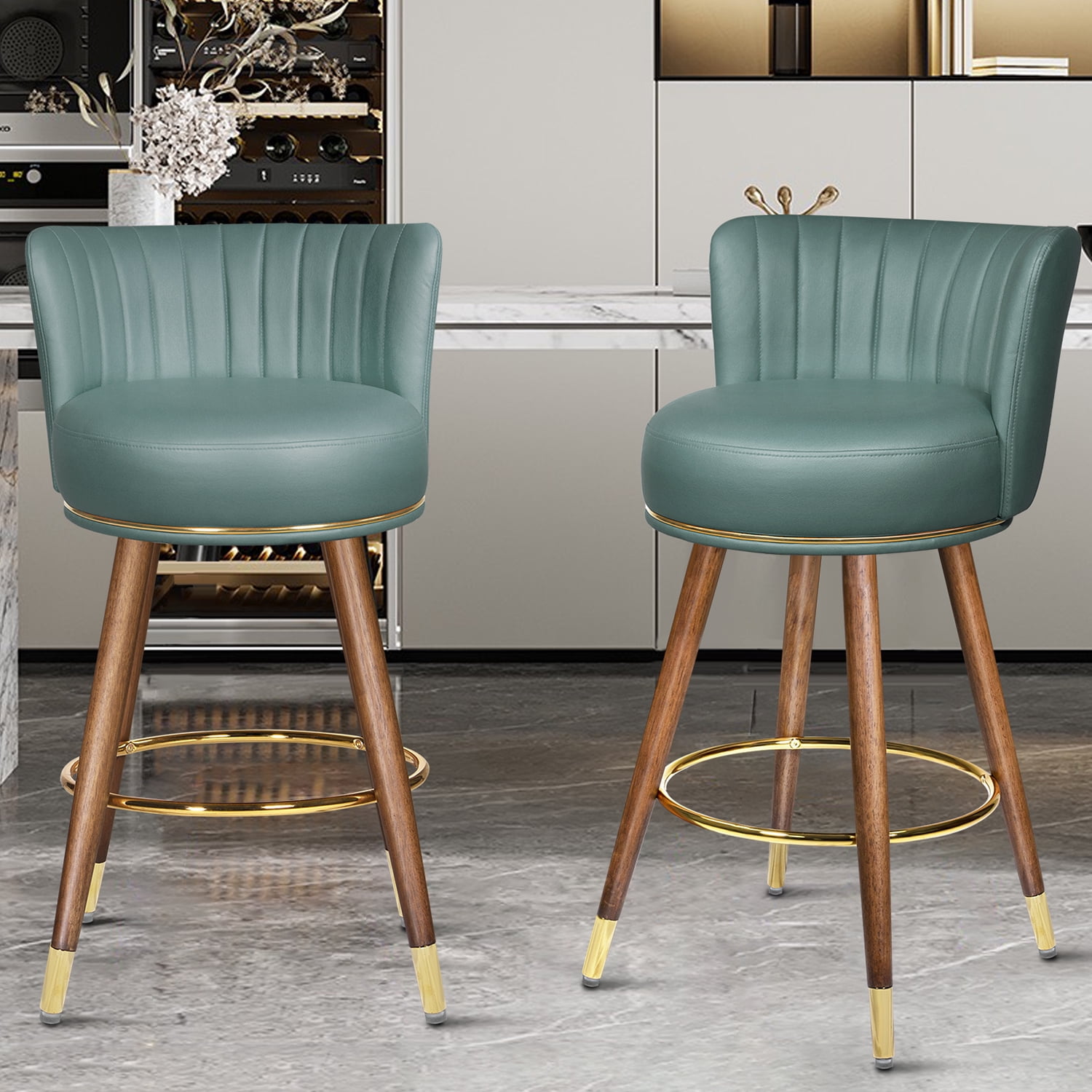 Homezeer 27" Bar Stools Set of 2, Green Counter Height Bar Stools with ...