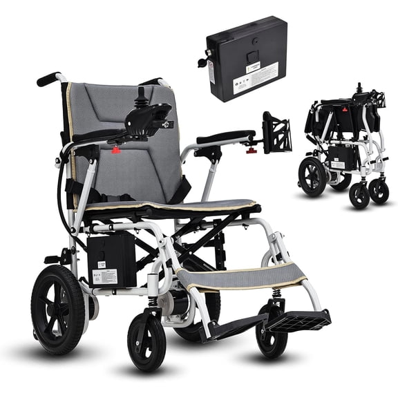 36 Lbs Lightweight Electric Wheelchair w SOS Button, Electric Wheelchairs for Adults Foldable 12 Miles Range Motorized Wheelchair w LED Light, Cup Holder, All Terrain, 264 Lbs Capacity (Silver)