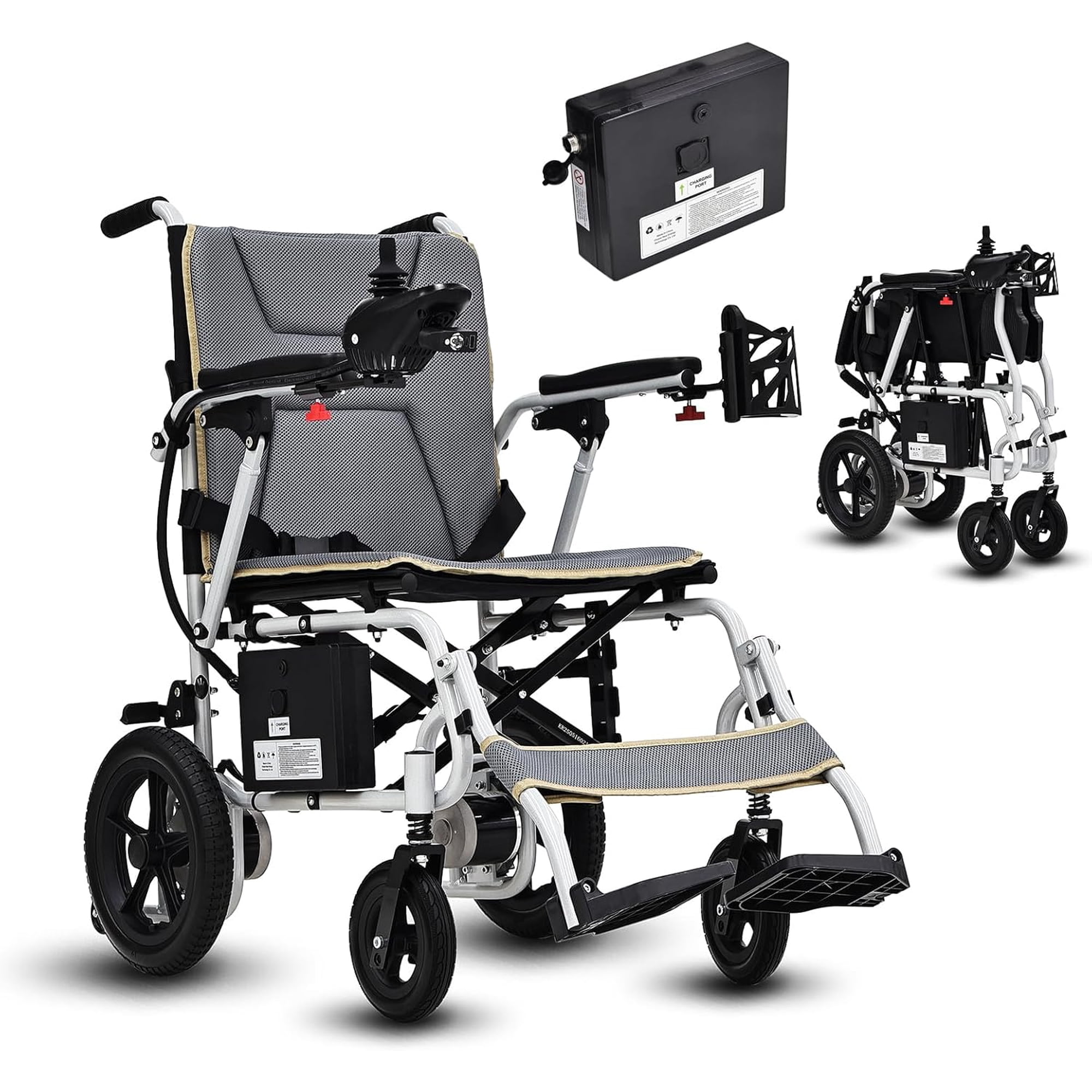 36 Lbs Lightweight Electric Wheelchair w SOS Button, Electric Wheelchairs for Adults Foldable 12 Miles Range Motorized Wheelchair w LED Light, Cup Holder, All Terrain, 264 Lbs Capacity (Silver)