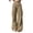 Khaki 10, variant on Jean Shorts Wide Leg Cargo Sweatpants, Elastic Drawstring High Waist Full Length Casual Trousers, Side Split Flap Cargo Pockets Women's Pants