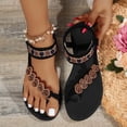 thumbnail image 5 of Xfvqtps Flat Sandals for Women Summer Bohemian Style Elastic Back Strappy Embroidered Open Toe Thong Shoes, 5 of 9