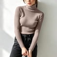 thumbnail image 5 of Amkhujs Fall Tops for Women Trendy Turtleneck Elegant Ribbed Knit Tops Casual Solid Fitted Basic Long Sleeve Tops, 5 of 9