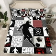 thumbnail image 3 of Feelyou Teens Football Athlete Twin Sheet Sets, Modern Soccer Game Twin Fitted Sheet, Fashion Patchwork Plaid Flat Sheet, Ultra Soft Bedroom Decor, 3pcs, 3 of 8