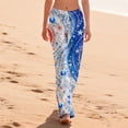 thumbnail image 4 of 250 Years Pants for Women Patriotic Star USA Flag Print Elastic High Waist Pants Wide Leg Relaxed Fit Home Wear Breathable Lounge Pants, #01 Dark Blue, L, 4 of 5