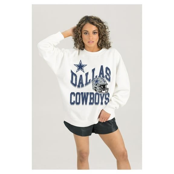 Women's Gameday Couture  White Dallas Cowboys Oversized Hard Earned Premium Fleece Pullover Sweatshirt