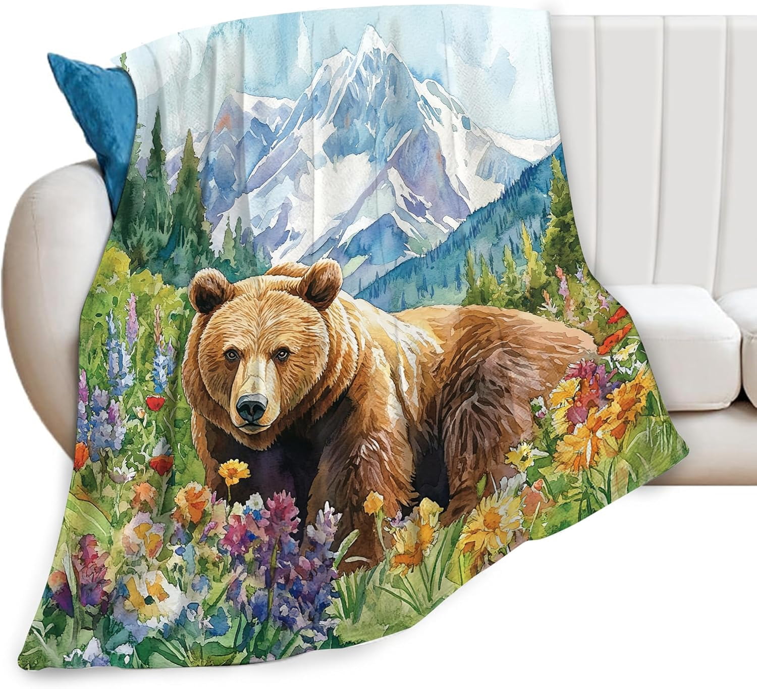 Bear Blanket Soft Warm Cute Bear Flannel Plush Throw Blanket Cozy Lightweight Bear Fleece Bedding Stuff Wildlife Animal Decor Blanket Gifts for Lover Girls Boys Kids Adults Women Bed Travel 60"x80"