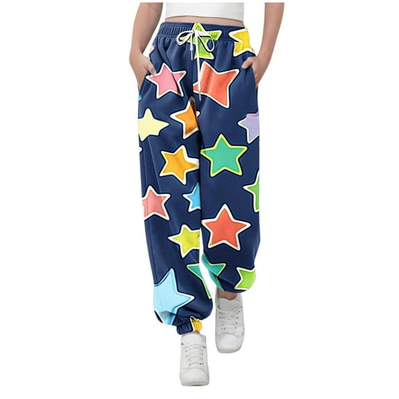 Delliss Girls' Star Print Comfy Sports Lantern Pants With Pockets 3-14 Years Blue 5 Years