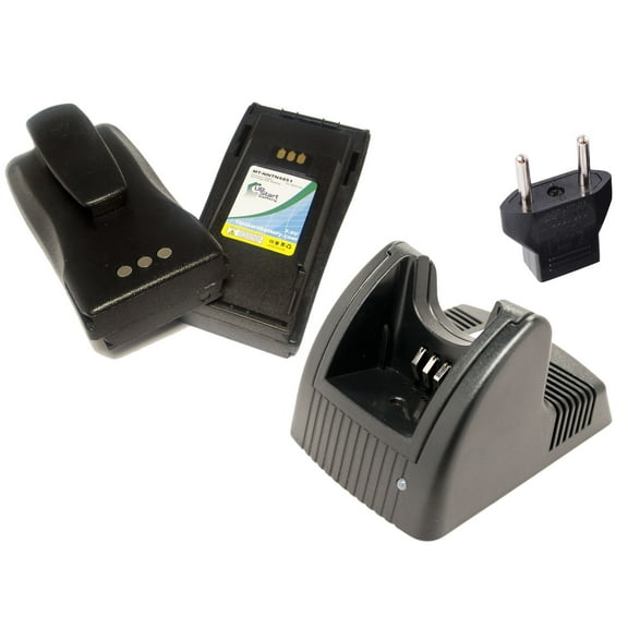 2x Pack - Motorola GP3688 Battery   Charger with EU Adapter - Replacement for Motorola NNTN4851A Two-Way Radio Battery and Charger (1600mAh, 7.5V, NI-MH)