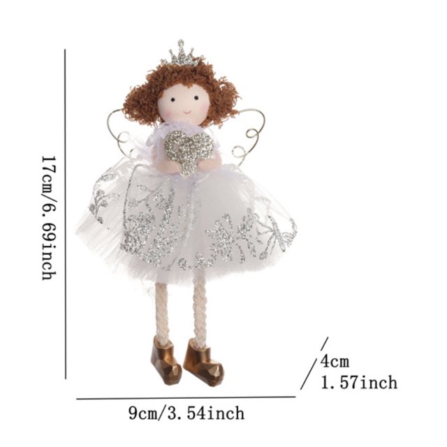 Xmas Tree Angel Ornaments Pink Girl with Dress Wing Standing Tree Top Angel Sparkle Plush Doll Pendant for Tree Decoration