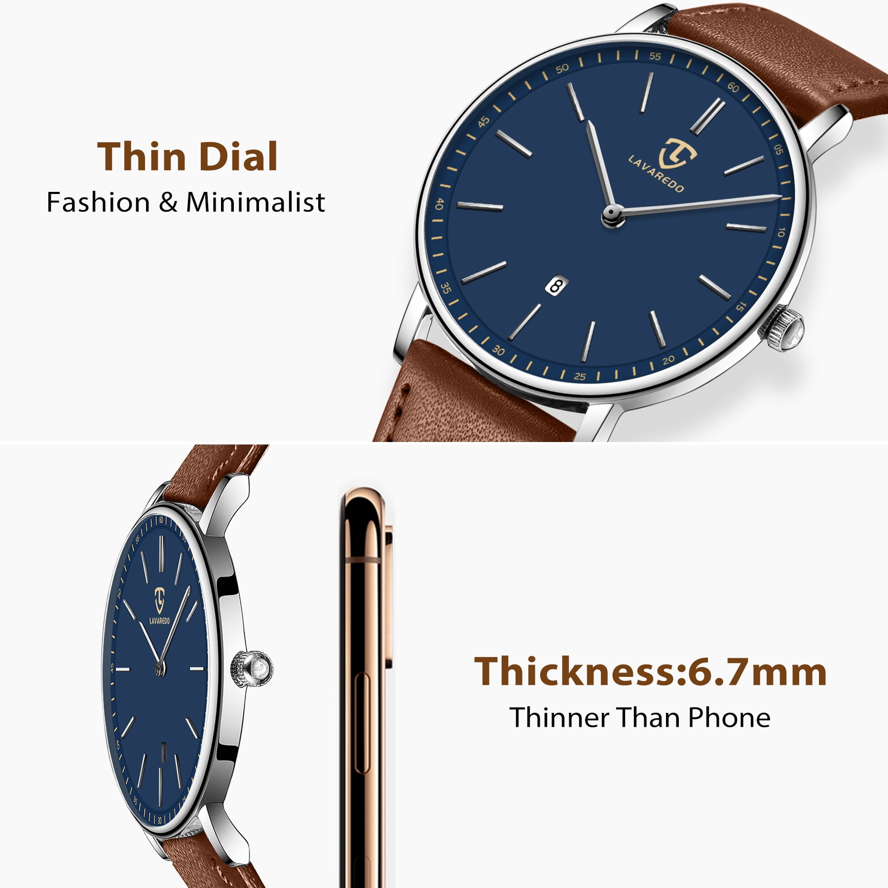 A ALPS Mens Watches Fashion Quartz Men's Watches Ultra Thin Minimalist Wristwatches with Leather Strap Gift for Man Father's Day Gifts