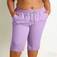 thumbnail image 6 of Women's Plus Size Shorts, Drawstring Elastic Waist Shorts with Pockets, Cotton Blend Loose Sport Knee‑Length Shorts for Beach Workout Daily | TruHer,Purple 2XL, 6 of 8