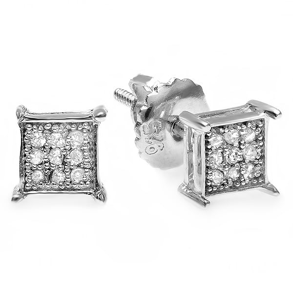 18K White Gold ICED OUT Simulated Diamond Micropave Huggie Hoop HipHop Earring 