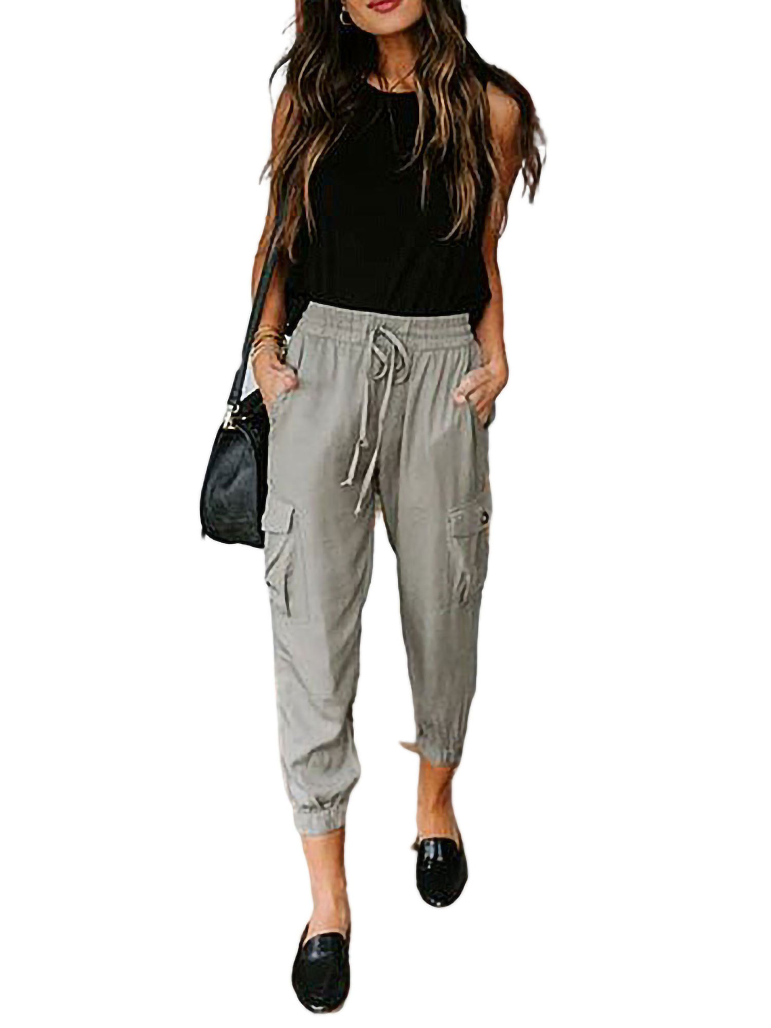 Women Drawstring Elastic Waist Cropped 