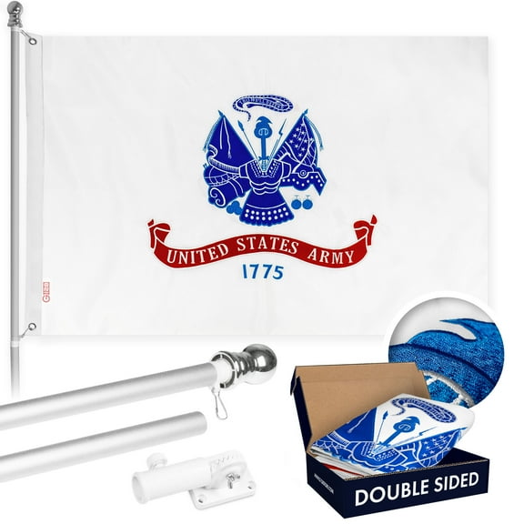 G128 - 6 Feet Tangle Free Spinning Flagpole (Silver) US Army Double Sided Brass Grommets Embroidered 3x5 ft (Flag Included) Aluminum Flag Pole