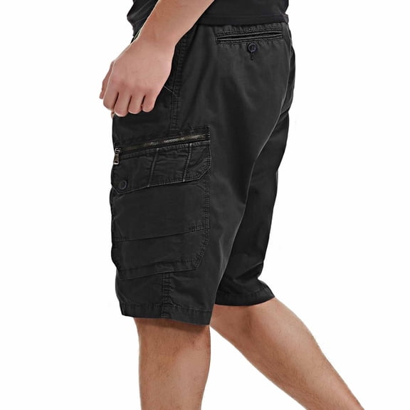 Mens Cargo Shorts Size 30 Fashion Elastic Waist Multi-Pocket Baggy Shorts Casual Work Hiking Black