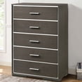 thumbnail image 4 of 5 Drawer Wooden Chest with Mirror Trim Accents, Gray, 4 of 5