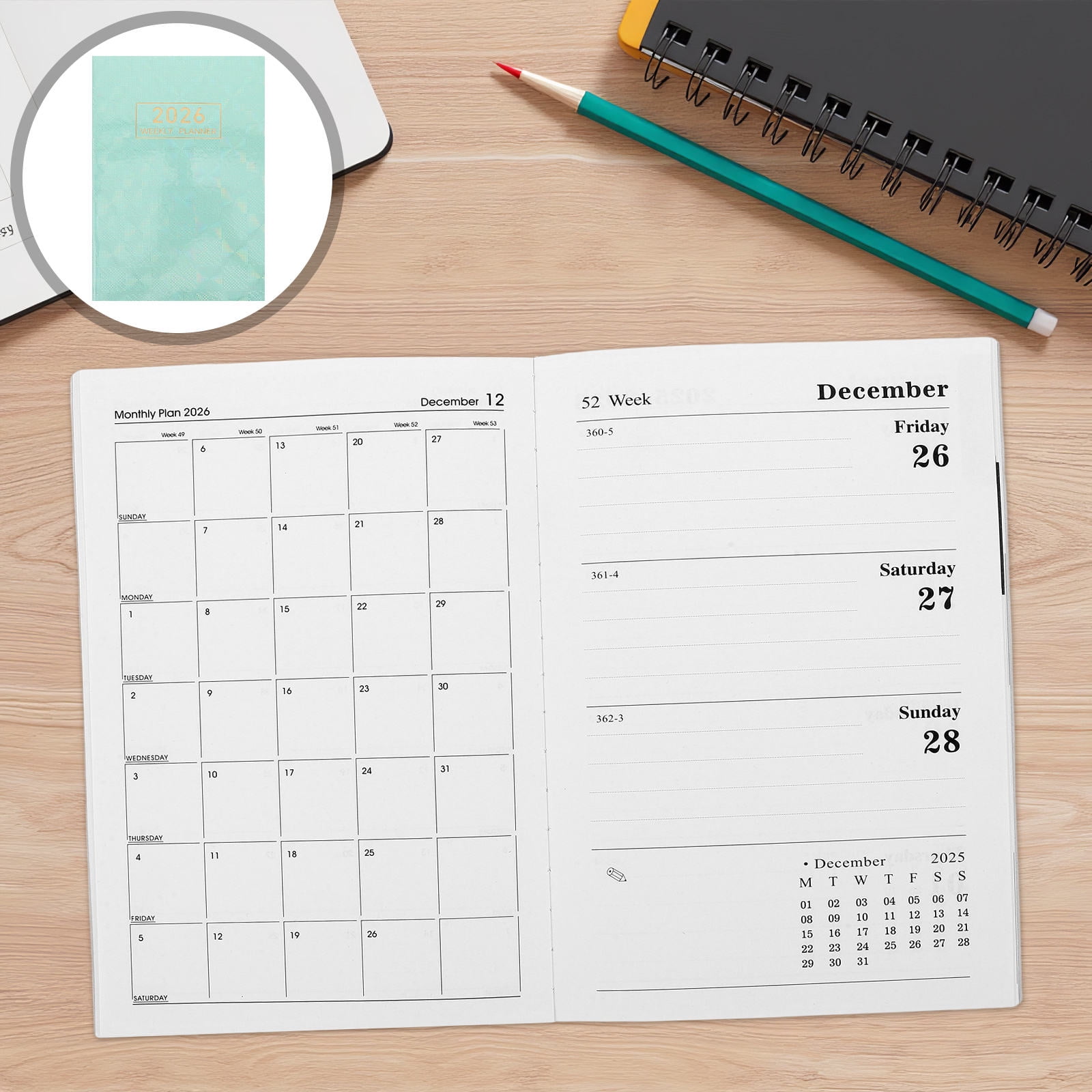 Milisten 2026 Travel Planner Notebook in Light Green with Monthly Calendar and Business Organizer for Effective Scheduling