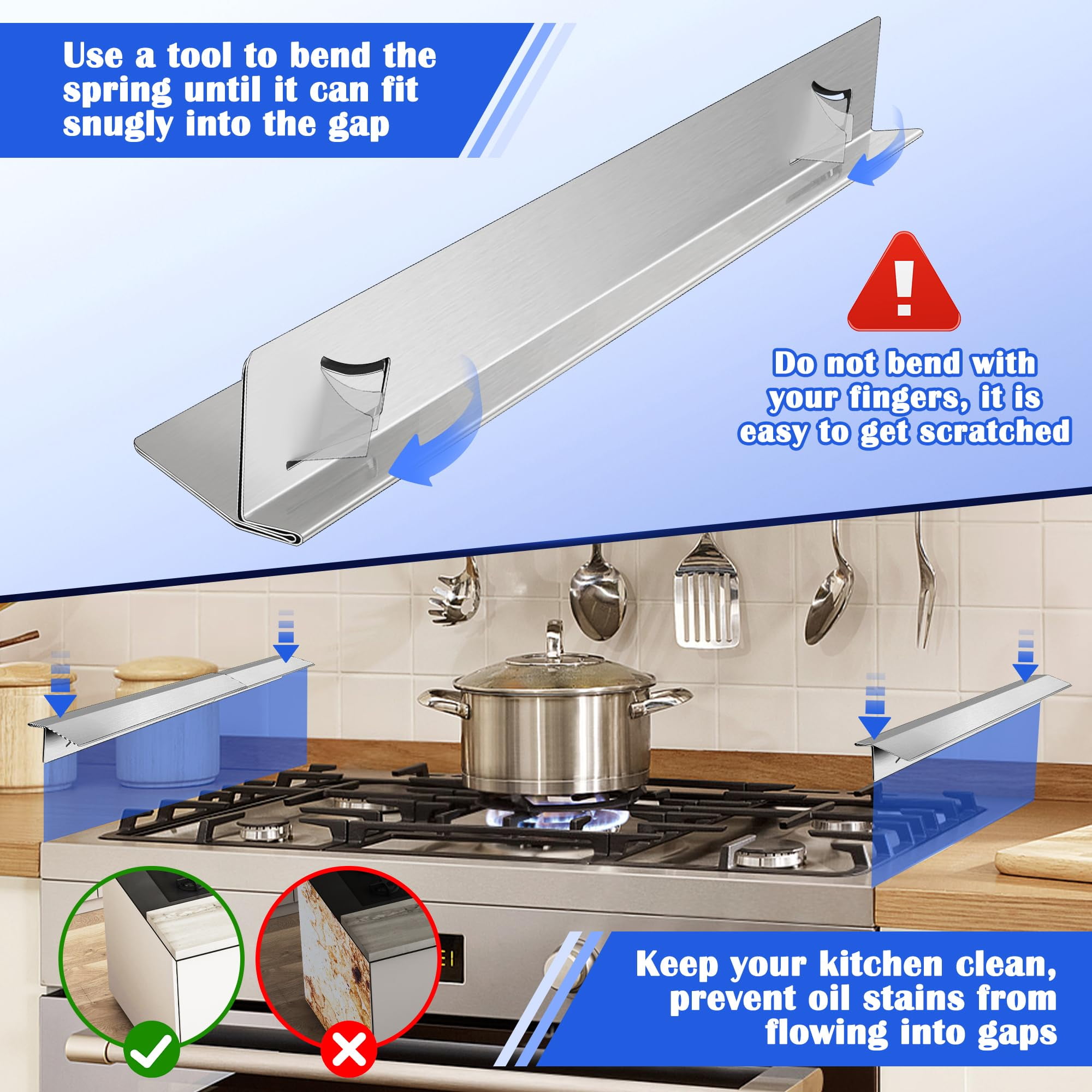 2 Pack T Shaped Stove Gap Covers Stainless Steel For Kitchen Between Stove and Counter Edge Filler Length 13.8" to 27.6" Include Clean Cloth and Sponge