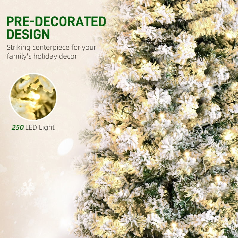 Alvantor Christmas Tree Pre-Lit Snow-Flocked Slim Douglas Fir 26.75"x26.75"x72" 6ft White