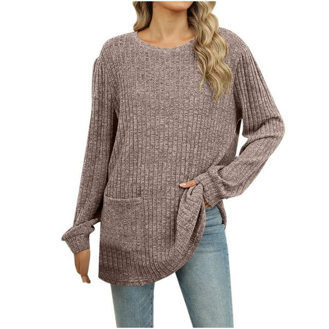 Camiseta de manga larga para mujer: jersey informal holgado, bolsillos, diseño a rayas, rayón/poliéster/spandex, lavable a máquina