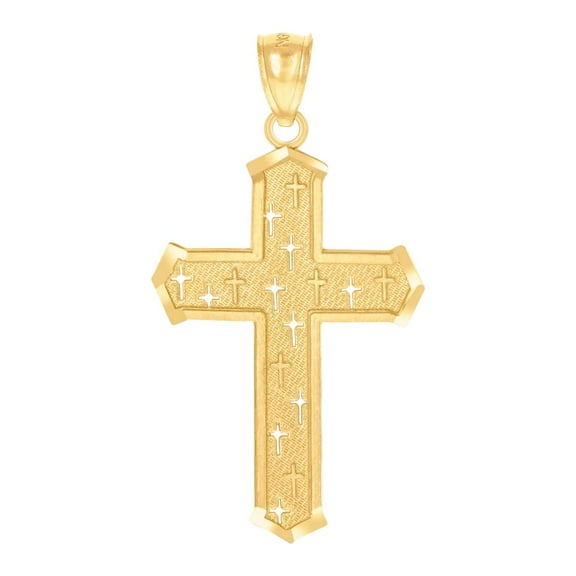 14k Yellow Gold Unisex Cross Pendant Necklace Religious Charm 37x19.4mm Wide Pendant for Women