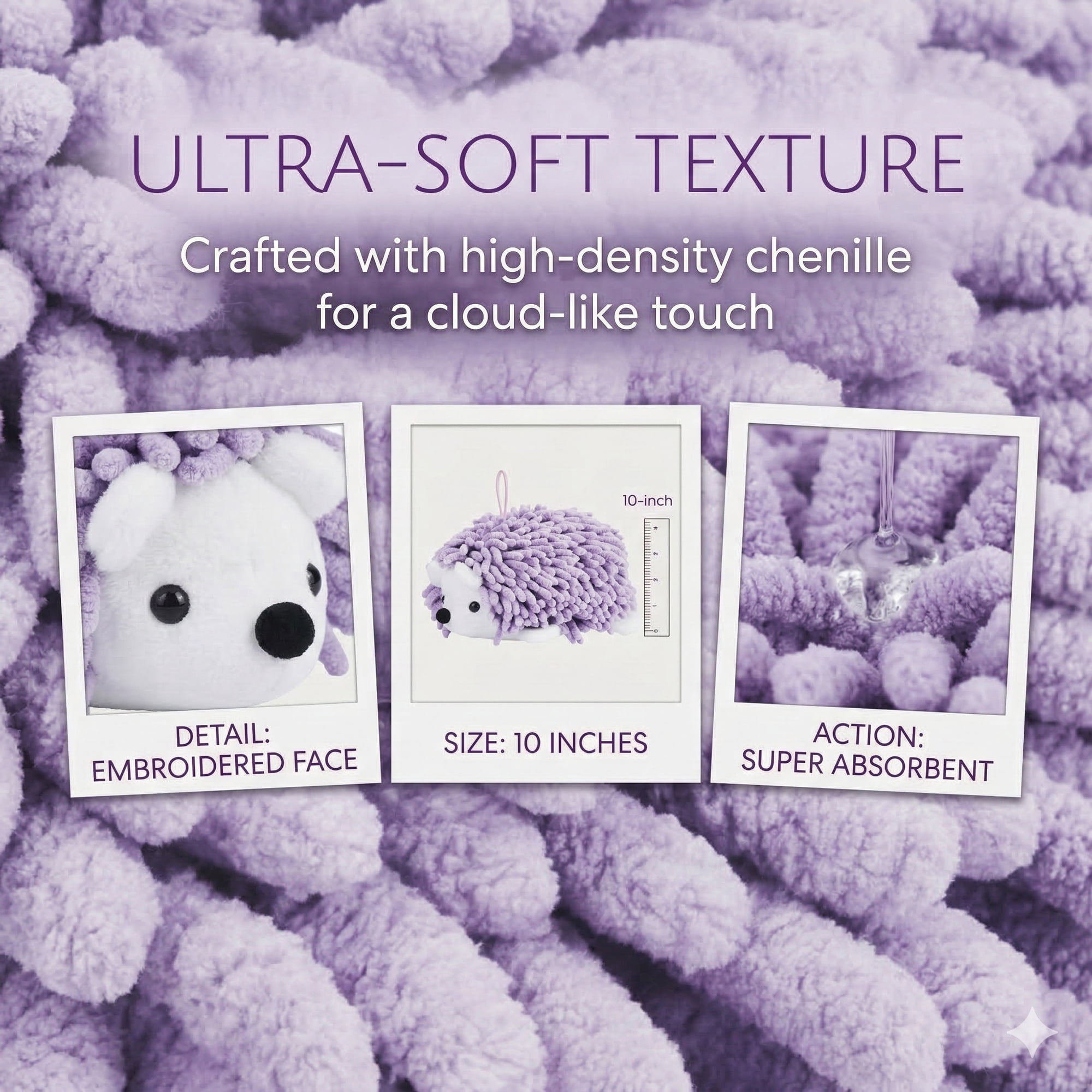Unique Bargains Cute Animal Chenille Hanging Hand Towel for Kitchen Purple 10" x 6"
