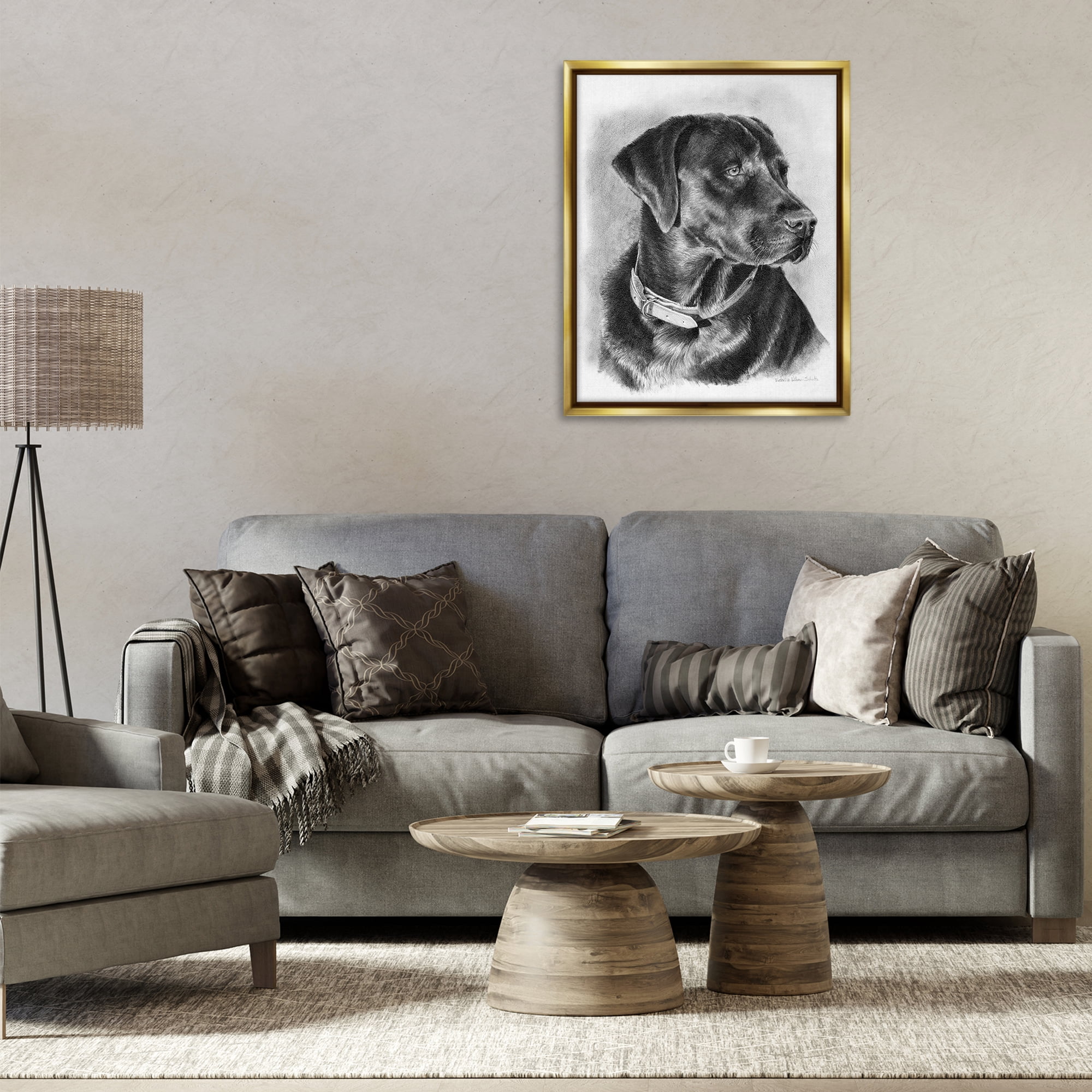 Stupell Industries Black Lab Drawing Animals & Insects Drawing Gold Floater Framed Canvas Art Print Wall Art, 25 x 31
