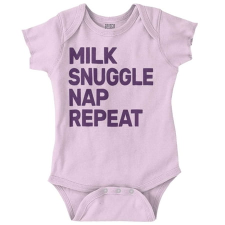 

Milk Snuggle Nap Repeat Babes Routine Romper Boys or Girls Infant Baby Brisco Brands 6M