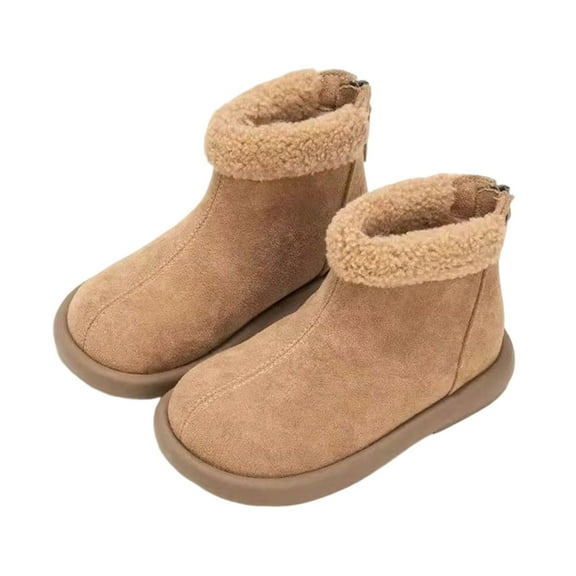 Owordtank Girls Winter Warm Short Boots Fuzzy Lined Faux Fur Thick Ankle Boots Back Zipper Cute Booties
