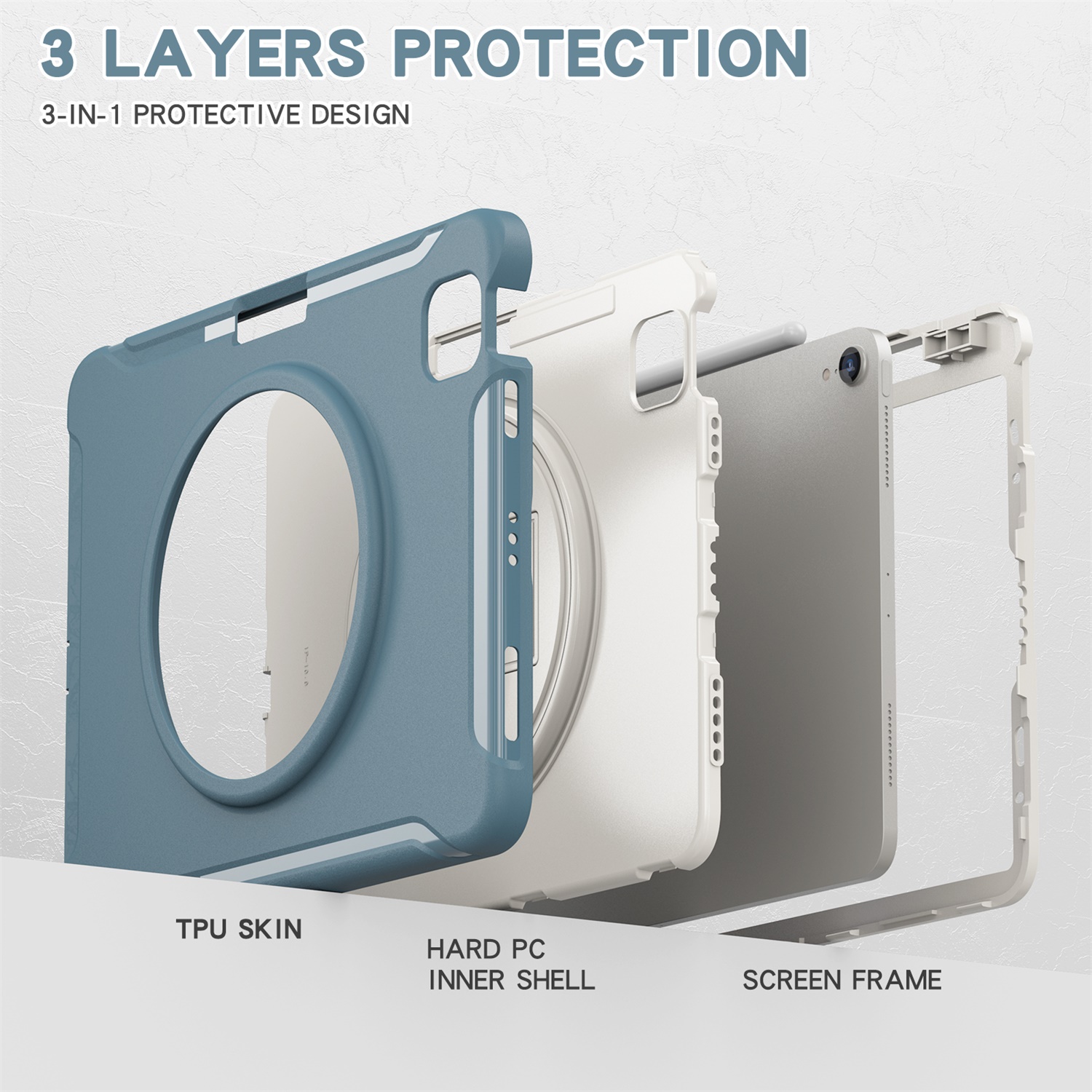 SaniMore for Apple iPad Air 11 2024 Case, 3 Layers Multi-Functional Case with Pencil Holder & Hand Strap Multi-Angle Kickstand Shockproof Protective Case for Women Men, Cornflowerblue