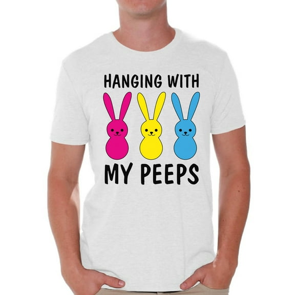 Easter Bunny Men's Shirts Happy Easter 2021 Outfit for Him Graphic Novelty Tee Hanging with My Peeps T-Shirt