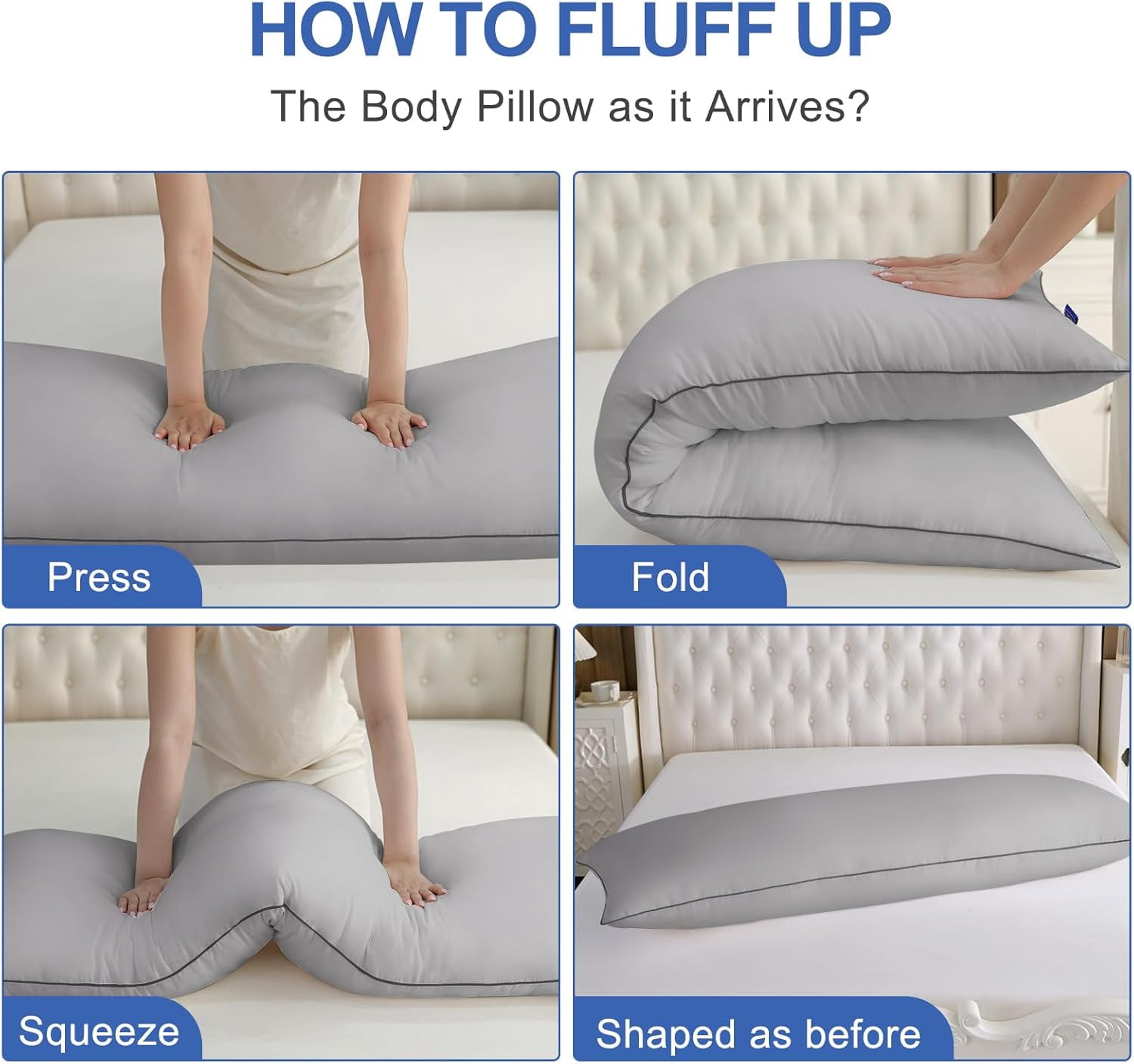 Memory Foam Body Pillow Insert - Full Body Pillow for Adults - Soft Large Long Bed Pillow for Side Sleeper