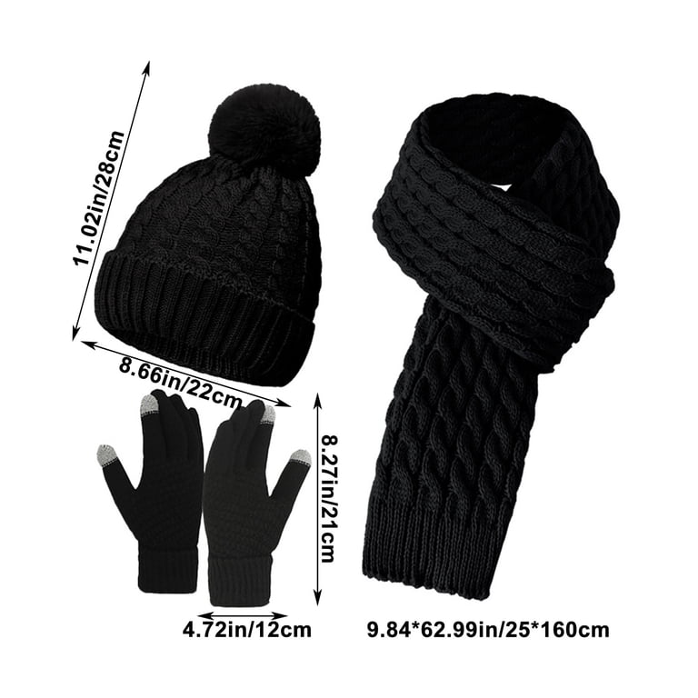 Women 3-Piece Winter Hat Scarf Gloves Set, Warm Knit Beanie 