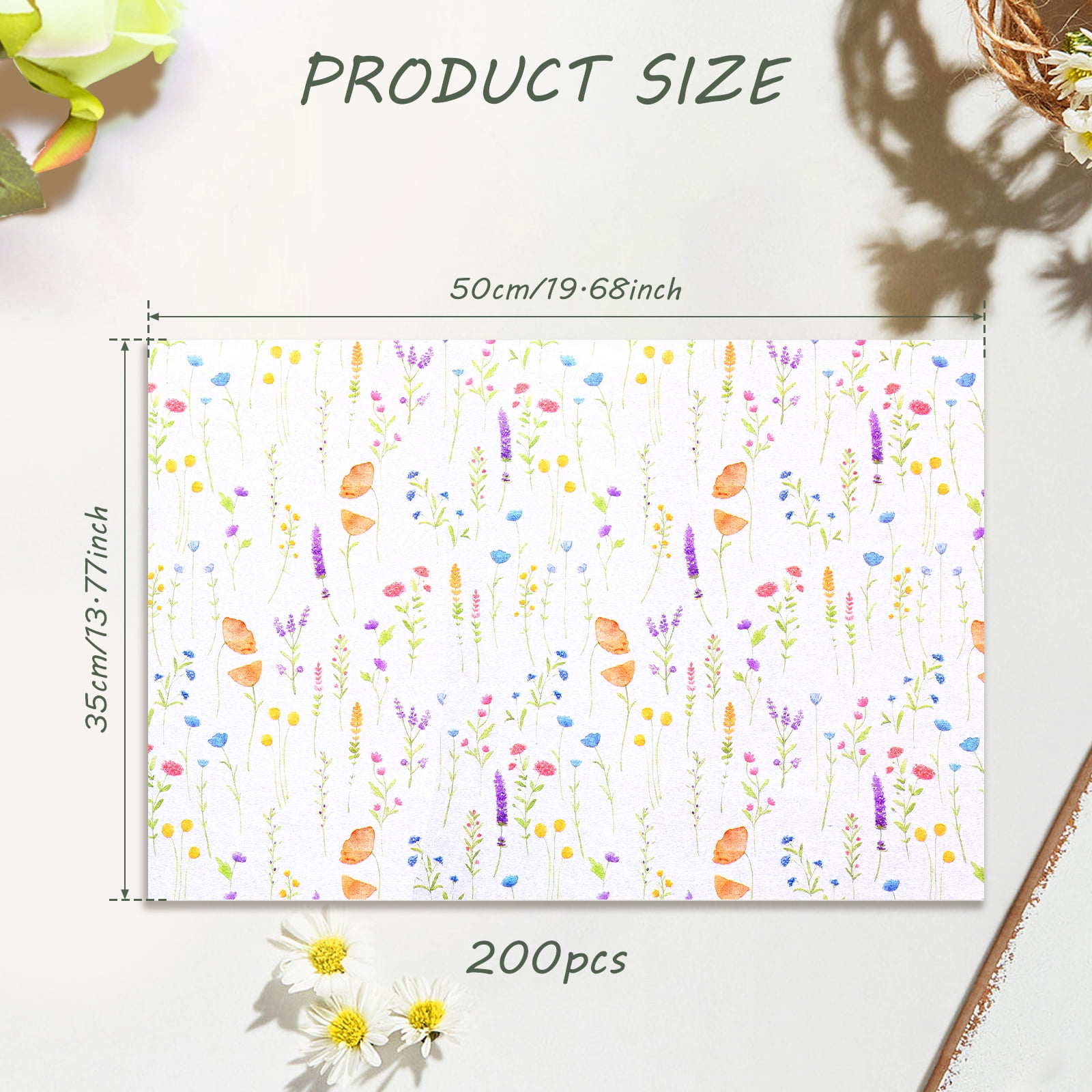 200 Sheets Tissue Paper Vintage Wildflower for Gift Bags Birthday Party Flower Decoration 20x14 in