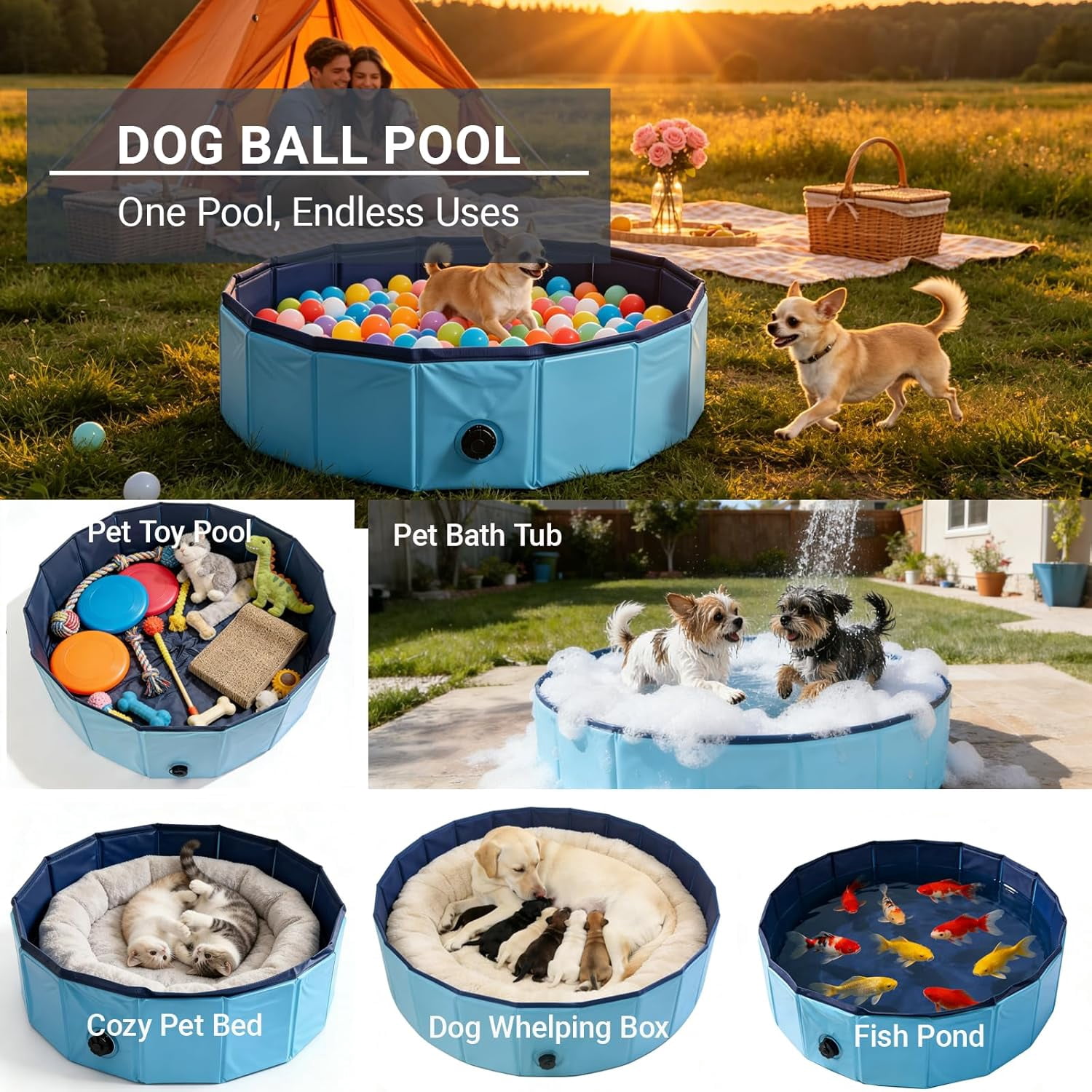 Dog Ball Pit with 75 Balls Included,Cat Ball Pit & Dog Pool 2-in-1 for Puppies Small Dogs Cats, Portable Pet Playpen Pool Indoor Outdoor(S+75 Balls)