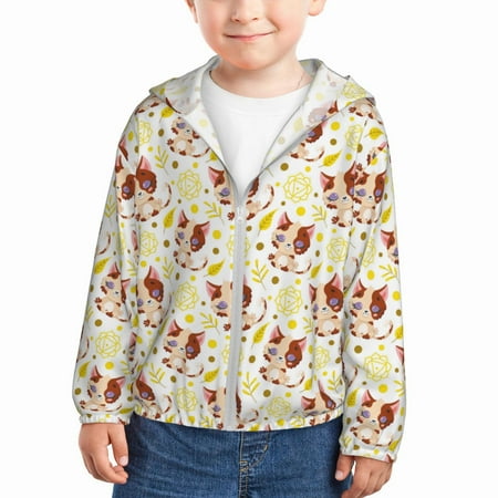 

Sun Hoodie for Kids Cute Cartoon Leaf Cat Long Sleeve Swim Fishing Shirts Sun Protection Zip Up Jacket Clothing Athletic Hoodie