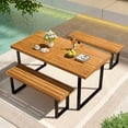 thumbnail image 1 of Costway 3PCS Patio Dining Table Set, 63” Rectangle Table 2 Backless Bench Umbrella Hole, 1 of 10