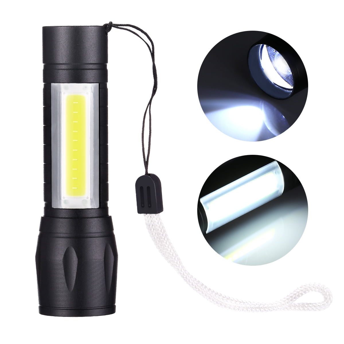 Waterproof Rechargeable LED Flashlight COB Work Light Torch 7 Modes Support BT 
