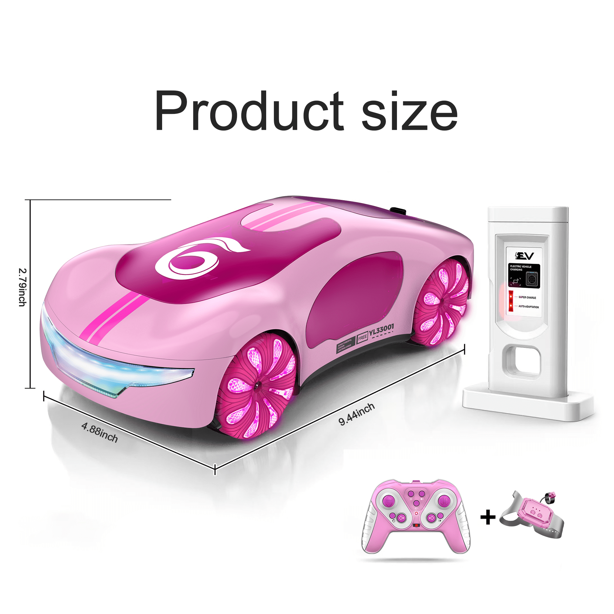 Flynow Remote Control Car, RC Drift Toy for Kids 3 4 5 6 7 8 9 10 11 Year Old, 2.4GHz 1200mAh 360° Rotate Cars with Light Sound Spray, Christmas Birthday Gift for Adults Boys Girls Age 12+
