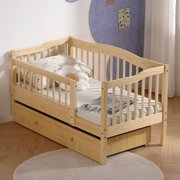 Pine Toddler Bed with Safety Side Rails & Bottom Drawer, Timeless Design for Nursery/Kids Bedroom