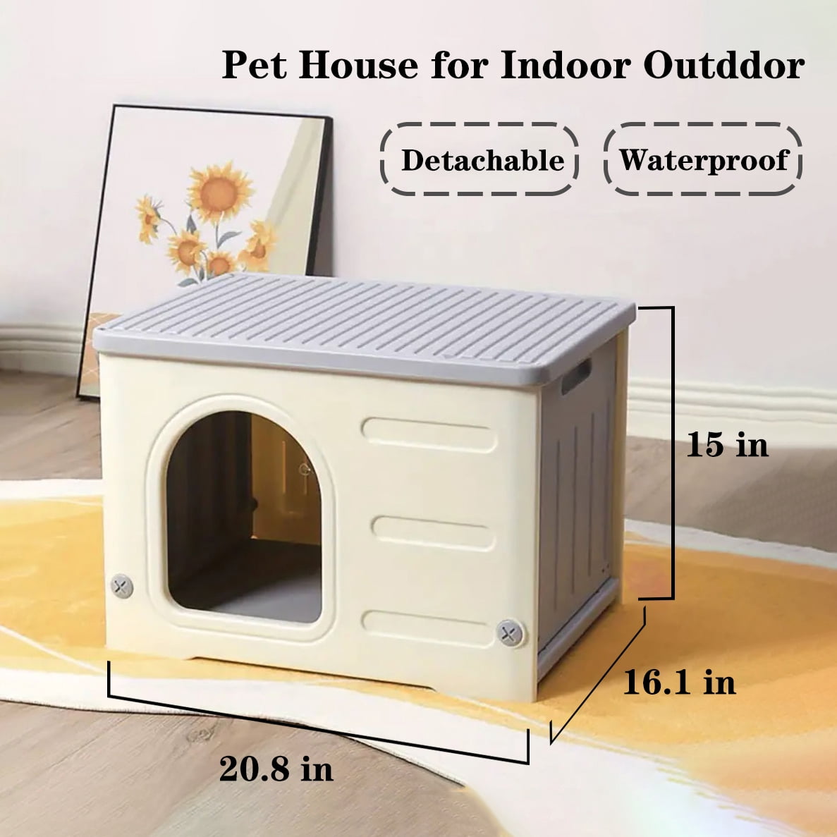 Pempet Plastic Cat House Waterproof Cat Shelter for Outdoor Indoor