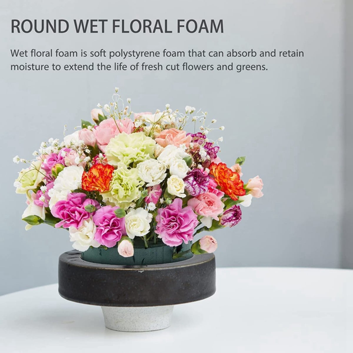 Pack of 6 FLOFARE Round Floral Foam Blocks for Fresh and Artificial Flowers,  (4.5 X 1.5), Dry & Wet Green Flower Foam for Flow