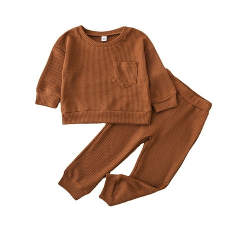 

Toddler Outfits Sets Summer Child Baby Boys Girls Long Sleeve Cotton Patchwork Blouse Tops Solid Pants Trousers Sleepwear Pajamas 2Pcs Kids Clothes Suit
