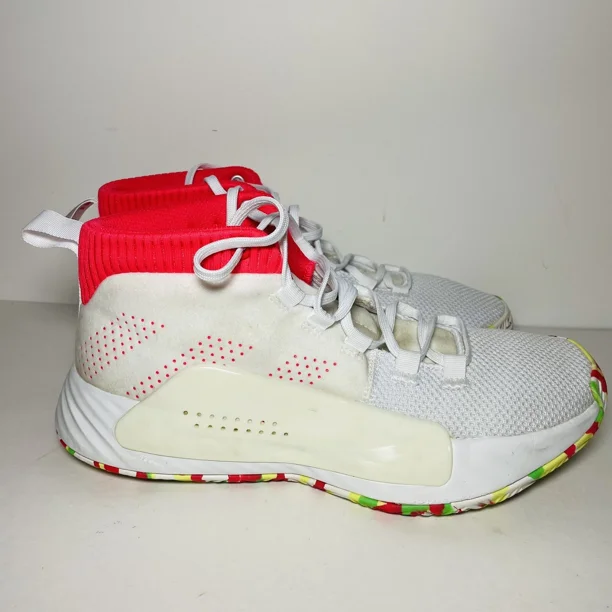 Adi - das Dame Size 7 All Skate' White/Red Men's Mesh Basketball Shoes