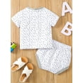 thumbnail image 3 of Seyurigaoka 2 Pcs Toddlers Boys/Girls Outfits, Patchwork Pattern Short Sleeve Round Neck T-Shirt + High Waist Drawstring Short Pants, 3 of 9