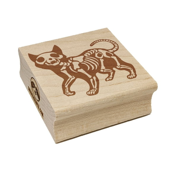 Creepy Skeleton Cat Halloween Square Rubber Stamp Stamping Scrapbooking Crafting - Small 1.25in