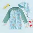 thumbnail image 2 of NIEWTR 6 12 18 Months 2T 3T Toddler Baby Boy Rash Guard Swimsuit Funny Half Zipper Bathing Suit Infant One Piece Swimwear(A01-Light Green,A01-3-6 Months), 2 of 8