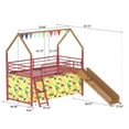 thumbnail image 4 of Bellemave Twin Loft Bed with Slide, Metal Junior House Bed with Curtain Set, Low Loft Beds Frame with Pennant Banner Flag and Star Stickers（Gold+Red）, 4 of 9