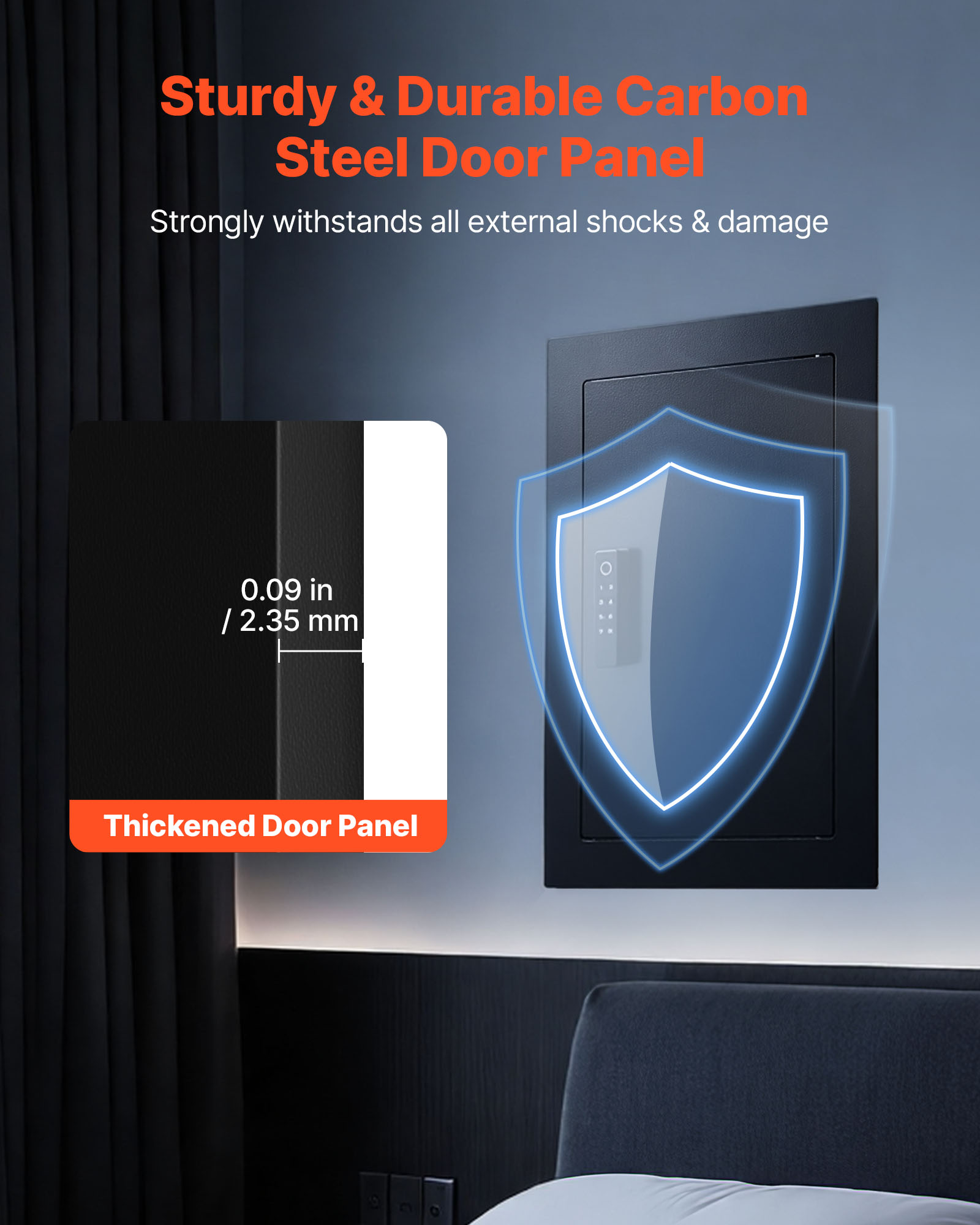 VEVOR Wall Safe, 3-Tier Hidden Wall Safe with Fingerprint, Password, Key & Turning Knob, Q235 Cold-Rolled Steel In-Wall Box with Adjustable Shelves & Key Holders for Money, Jewelry, Passport